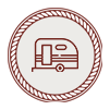 Red Hexagonal Logo Featuring Minimalist RV Design